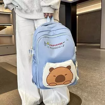2025 Новый женский рюкзак, повседневный школьный рюкзак для учащихся средних школ и колледжей, модная и портативная сумка Kapibara розовый