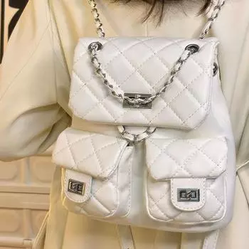 2025 Новый женский студенческий рюкзак для поездок на работу, маленькая сумка в свежем стиле, корейская модная мини-цепочка, легкий женский рюкзак белый