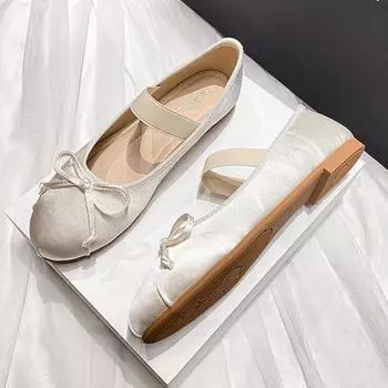 2025 Обувь для женщин Модные туфли на плоской подошве Повседневные балетки из натурального шелка Модные туфли-лодочки без застежек 35 чёрный