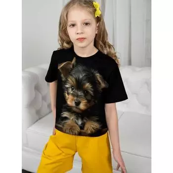 2025 Одежда для девочек Детские футболки Детская футболка с милой собачкой Детский топ Одежда для девочек 10 лет Детская одежда для подростков 100