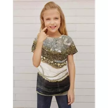 2025 Одежда для девочек Градиент 3D Принт Модные повседневные футболки Смешные футболки для девочек Летняя футболка с коротким рукавом 100