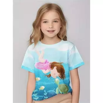 2025 Одежда для девочек Модные повседневные футболки с 3D-принтом Милые индивидуальные повседневные футболки для девочек Летняя футболка с короткими рукавами 100cm