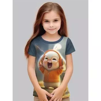 2025 Одежда для девочек Модные повседневные футболки с 3D-принтом Милые индивидуальные повседневные футболки для девочек Летняя футболка с короткими рукавами 100