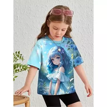 2025 Одежда для девочек Модные повседневные футболки с 3D-принтом Милые индивидуальные повседневные футболки для девочек Летняя футболка с короткими рукавами 100