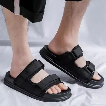 2025 односложные тапочки мужские летние повседневные пляжные туфли мужская одежда для отдыха износостойкие классные тапочки 1501-R 38 чёрный