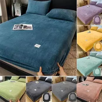 2025 однотонная простыня, плюшевые удобные покрывала, наматрасник, мягкая теплая простыня, нескользящие простыни(БЕЗ НАВУШЕК) 90x200cm Only a sheet