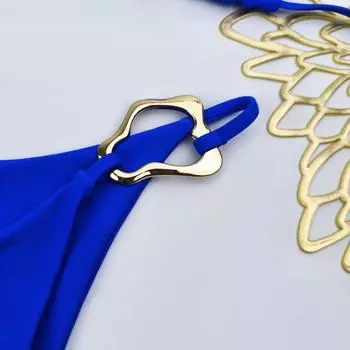 2025 Однотонный женский бикини с металлической пряжкой, сексуальные трусы, раздельный купальник, модное бикини S чёрный