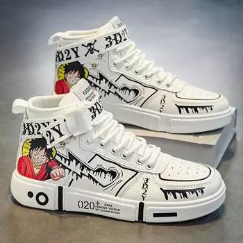 2025 One Piece Мужская женская обувь Бег Аниме Высокие кроссовки для пар Повседневная обувь Прогулочная повседневная обувь 35 белый