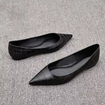 2025 осень и лето новые модные туфли с острым носком и плоской подошвой женские туфли с каменным узором легкие мягкие подошвы удобные универсальные женские туфли 35 чёрный