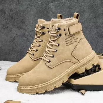 2025 осень и зима мужская инструментальная рабочая страховая обувь британский прилив флис флис термо хлопковая обувь для отдыха на природе повседневные мужские короткие ботинки 39
