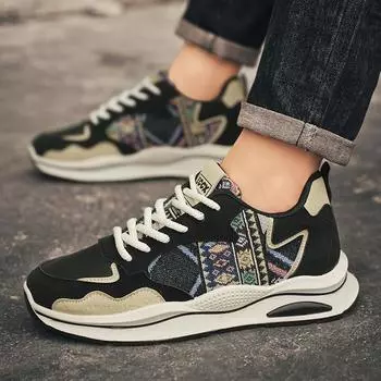 2025 осень и зима новая мужская обувь модная печать вышивка спортивная и повседневная обувь удобная толстая подошва обувь для увеличения роста мужчины 39