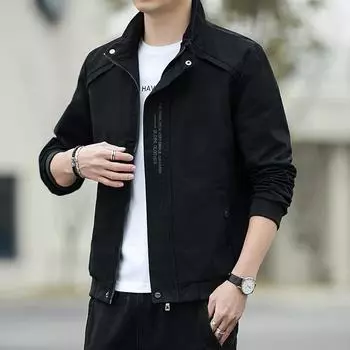 2025 Осень и зима Новая мужская рабочая куртка со стоячим воротником Модная брендовая крутая и свободная повседневная куртка для мужчин M чёрный