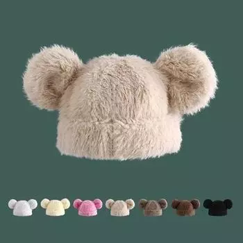 2025 осень и зима новая плюшевая бежевая вязаная шапка с ушками женская милая теплая защитная шапка для женщин холодная шапка M56-58cm белый