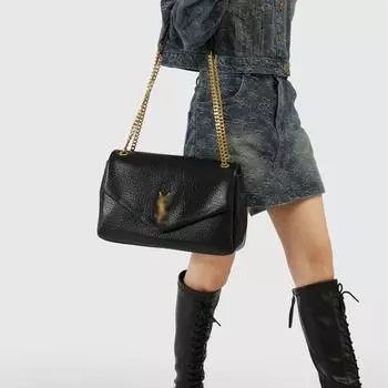 2025 осень и зима новая сумка-цепочка из тополя, модная универсальная сумка через плечо, женская сумка, косая большая вместимость, косая сумка через плечо чёрный
