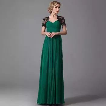 2025 осень и зима новое женское кружевное шифоновое платье с короткими рукавами большое свободное платье банкетное платье юбка XL зелёный