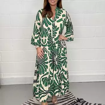 2025 осень и зима новое женское свободное повседневное женское платье с принтом S розы красного