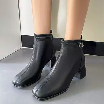 2025 Осень и зима Новые большие размеры короткие женские туфли-трубы на толстом каблуке модные ретро узкие высокие каблуки женские сапоги 35