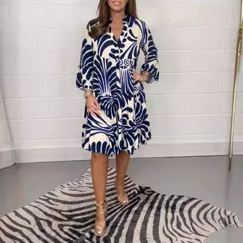 2025 осень и зима новые модели, женская свободная повседневная одежда с принтом, платье S чёрный