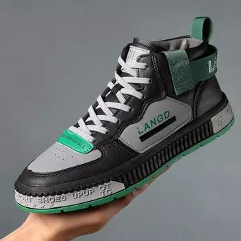 2025 осень и зима новые модные туфли средней высоты корейской версии модные кожаные повседневные туфли для серфинга молодежные белые туфли мужские спортивные 39