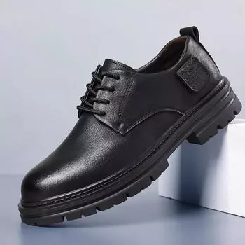 2025 осень и зима новые мужские ретро-обувь с большим носком из кожи мужская молодежная универсальная модная обувь повседневная кожаная обувь мужская 8801 38 коричневый