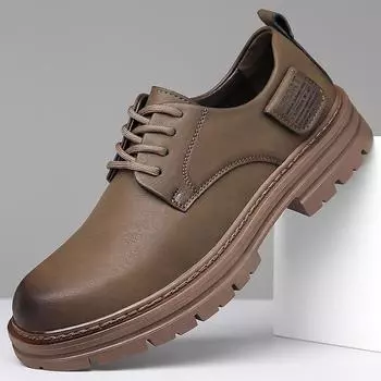 2025 осень и зима новые мужские ретро трендовые кожаные туфли с оснасткой мужские туфли на платформе ручной работы онлайн повседневные кожаные туфли 5087 38 чёрный