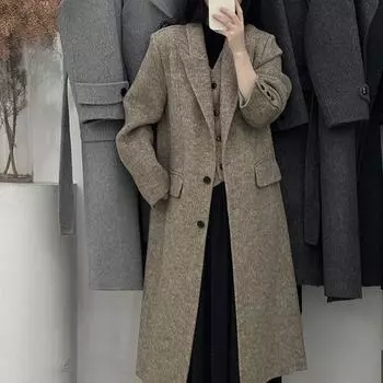 2025 осень и зима новый костюм-двойка облегающий длинношерстный толстый двусторонний шерстяной плащ куртка S