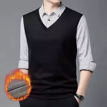 2025 Осень и зима Новый мужской повседневный свитер из двух частей с воротником-рубашкой, деловой повседневный высококачественный трикотажный свитер сверху M