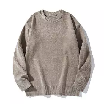 2025 Осень и зима Новый стиль унисекс круглый вырез свитер с толстой и свободной хлопковой нитью вязаный базовый свитер M коричневый