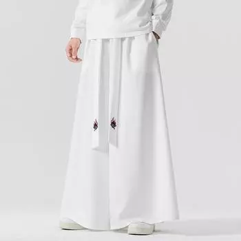 2025 Осень Мужские Широкие Брюки Однотонные Завязывающиеся Джоггеры Хлопковые Повседневные Брюки Мужские Уличные Винтажные Свободные Джоггеры Брюки M чёрный