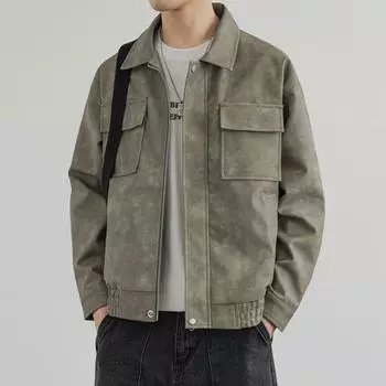 2025 Осень Новая Американская Ретро Воротник Кожаная Куртка Rascal Красивая Мотоциклетная Кожаная Куртка PU Рабочая Куртка Мужская И Женская M коричневый