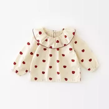 2025 осень новая мультяшная рубашка с лацканами в виде яблока для девочек, кукольная рубашка с длинным рукавом для малышей 73cm