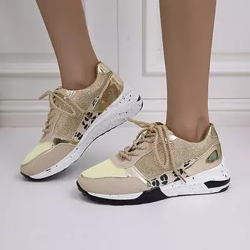 2025 осень новая независимая станция большой размер спортивная обувь женская платформа леопардовый принт цвет соответствующий шнуровка повседневная спортивная обувь женская 41 бежевый