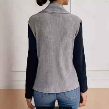 2025 осень новая повседневная женская одежда с ворсом снизу и воротником сверху с длинным рукавом нерегулярный вязаный джемпер женская одежда S серый