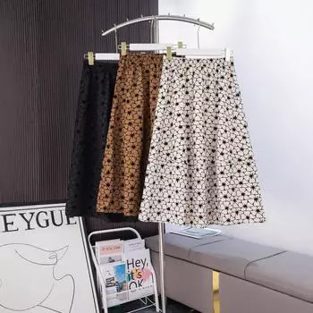 2025 осень новая юбка флокированный жаккард пузырь мятая юбка высокая талия тонкая юбка в стиле a word средние и длинные женские One Size абрикосовый