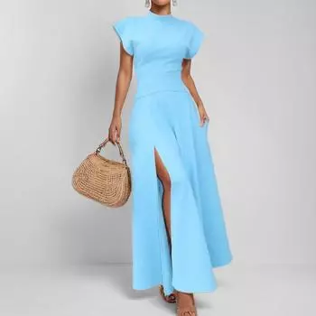 2025 осень новая женская одежда темперамент облегающее платье с разрезами по низу длинное платье с большой талией платье-качели S красный