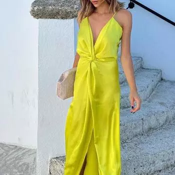 2025 осень новая женская одежда темперамент однотонный V-образный вырез талия ремень сексуальное плиссированное платье S чёрный