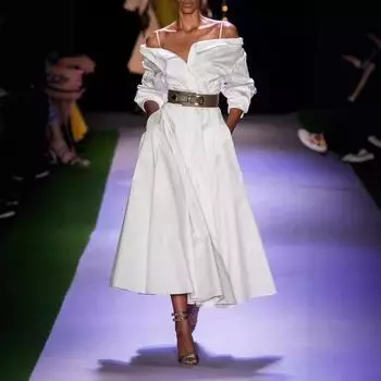 2025 осень новая женская одежда WISH платье с длинными рукавами и подтяжками S белый