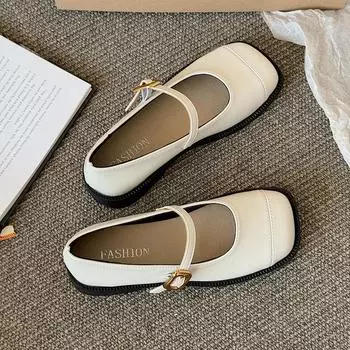 2025 осень новые британские туфли из кожи женские туфли Мэри Джейн с плоской подошвой и пряжкой из одного слова модная обувь 35