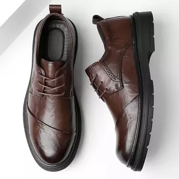 2025 осень новые мужские деловые повседневные кожаные туфли мужские британские шнурованные туфли на круглой платформе мужские 6069 38 чёрный