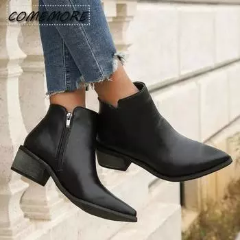 2025 Осень Новые Ретро Женские Ботинки Кожаные Ботинки Повседневная Обувь С Заостренным Носком Ботинки Челси в Западном Стиле Модные Элегантные Вечерние Ботинки Большого Размера 36 чёрный