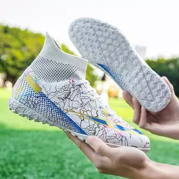 2025 осень новые высокие футбольные бутсы со сломанными ногтями черные камуфляжные большие размеры для мальчиков и взрослых профессиональные тренировочные футбольные бутсы 32