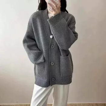 2025 Осень Новый Женский Свитер Вязаный Базовый Модный Топы Футболки Кардиган Длинный Рукав Корея Рубашка Свободное Пальто one size