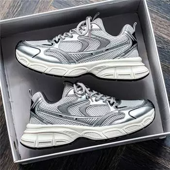 2025 осень папины туфли мужские сетчатые дышащие спортивные туфли удобные платформы универсальные легкие модные повседневные туфли 39 серый