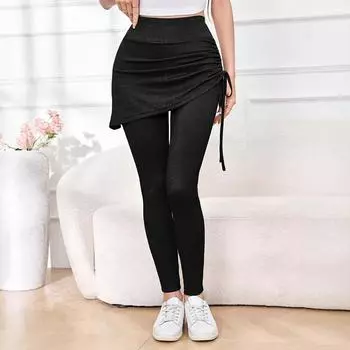 2025 Осень Женская Йога Юбка Брюки, Высокая Талия Затягивающийся Эластичный Утягивающий Тренировочные Колготки, Спортивные Леггинсы Фитнес S чёрный