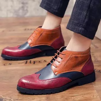 2025 осень-зима мужские высокие кожаные туфли размер 38-48 британские повседневные деловые туфли больших размеров Brock 38 синий