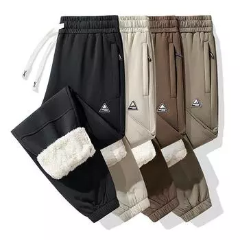 2025 Осень/Зима Новые Повседневные Брюки Для Мужчин: Длинные спортивные штаны из овечьей шерсти и флиса с утолщенной морозоустойчивостью M кофейный
