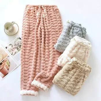 2025 Осень/Зима Новые женские спальные брюки из утолщенного флиса и бархата Длинные брюки Маленькие полумесяцы Большие домашние брюки для женщин M