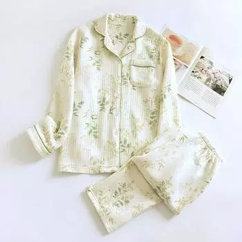 2025 Осень/Зима Новый женский пижамный комплект с длинными рукавами и длинными брюками из двух предметов Простой воздушный слой, трехслойная теплая домашняя одежда M