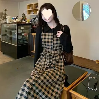 2025 Осень/Зима Ретро Клетчатый Стиль Двойка – Модное, омолаживающее платье MM Plus Size с длинными рукавами L