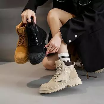 2025 осенне-зимние кожаные ботинки Martin женские корейской версии на толстой подошве со шнуровкой маленькие размеры женские туфли с увеличением внутренней высоты повседневные женские 35 жёлтый